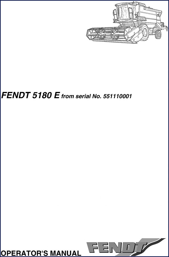 Fendt 5180E Operators Manual cover showing combine harvester and factory documentation