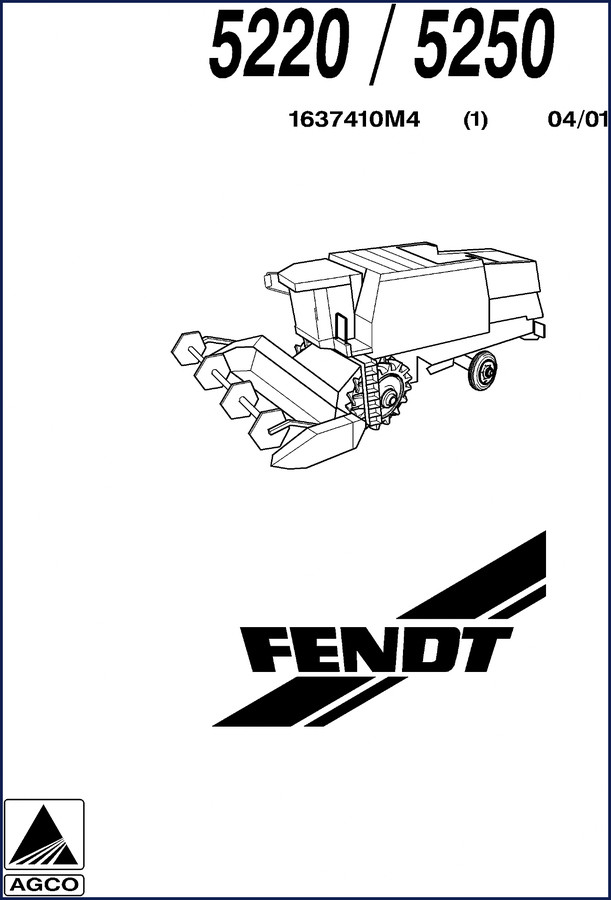 Fendt 5220 2001 Parts Catalog cover page showing combine illustration and AGCO branding