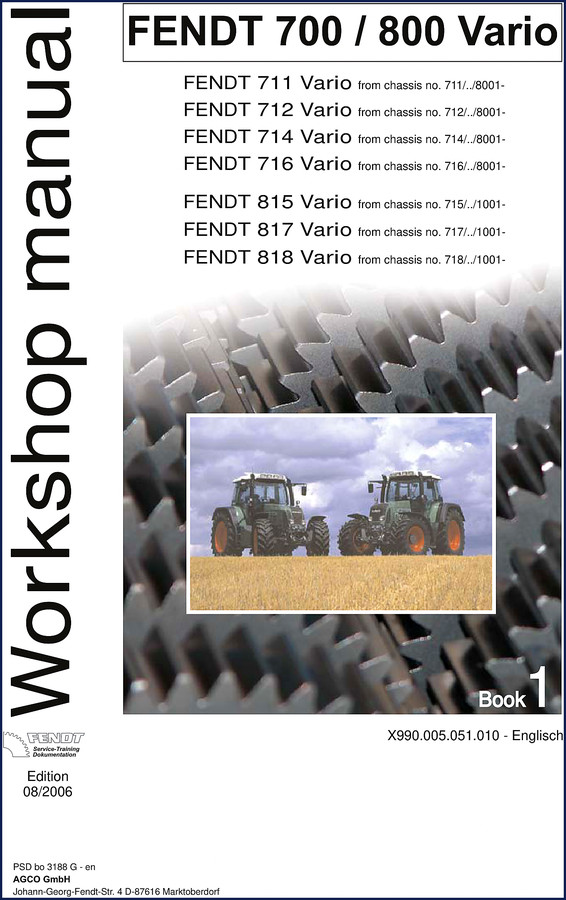 Fendt 815 Vario 2006 Workshop Manual cover showing tractor and manual title