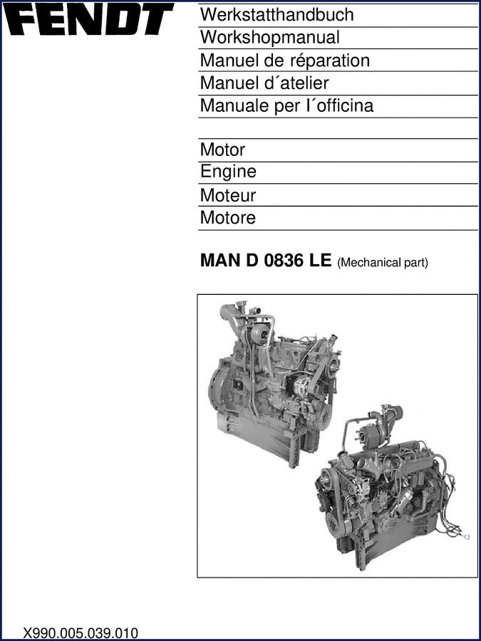 Fendt Favorit 916 to 926 Technical Manual cover showing engine D 0836 LE documentation