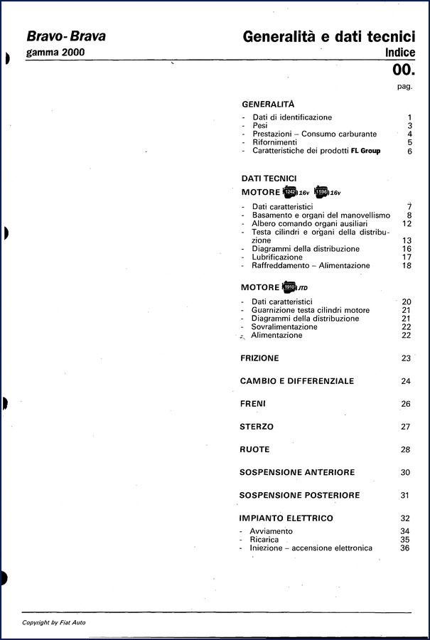 Fiat Bravo Brava 1242 16V 1596 16V 1910 JTD Technical Manual cover.
