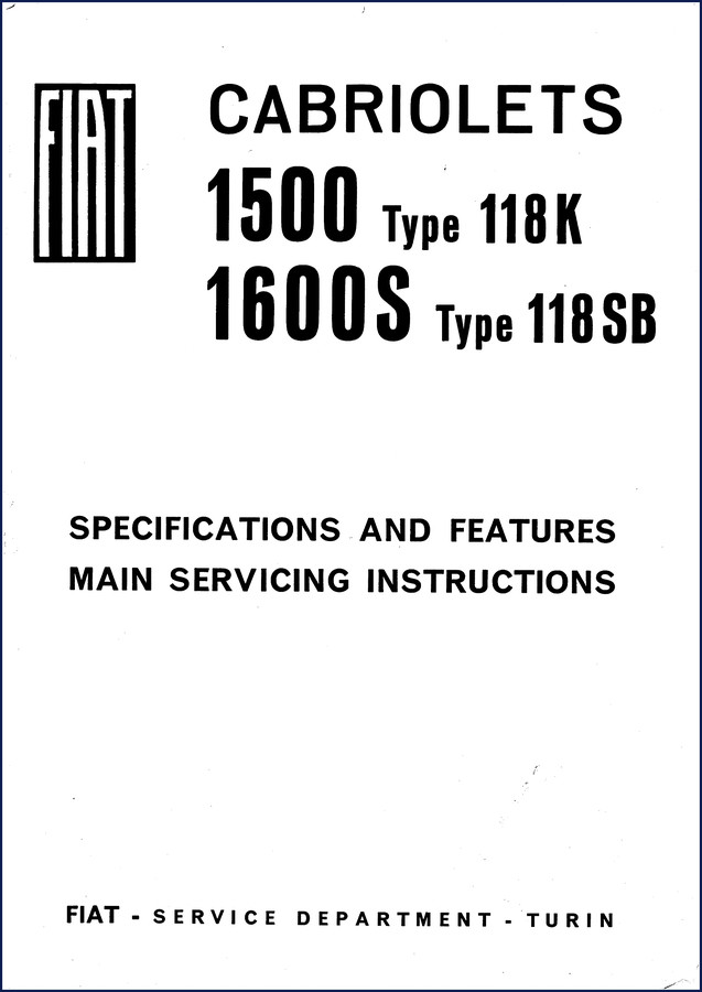 Cover of 1966 Fiat 1500 1600S Service Manual from Fiat Powertrain Technologies