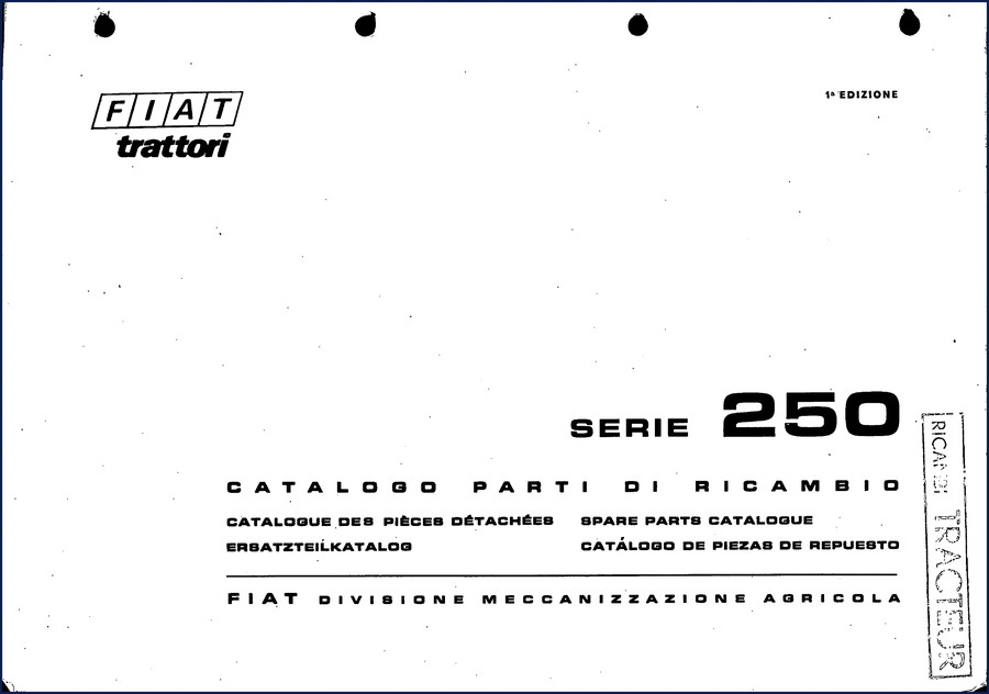 Fiat 250 parts catalog cover - OEM spare parts catalogue in Italian, French, German, Spanish, English