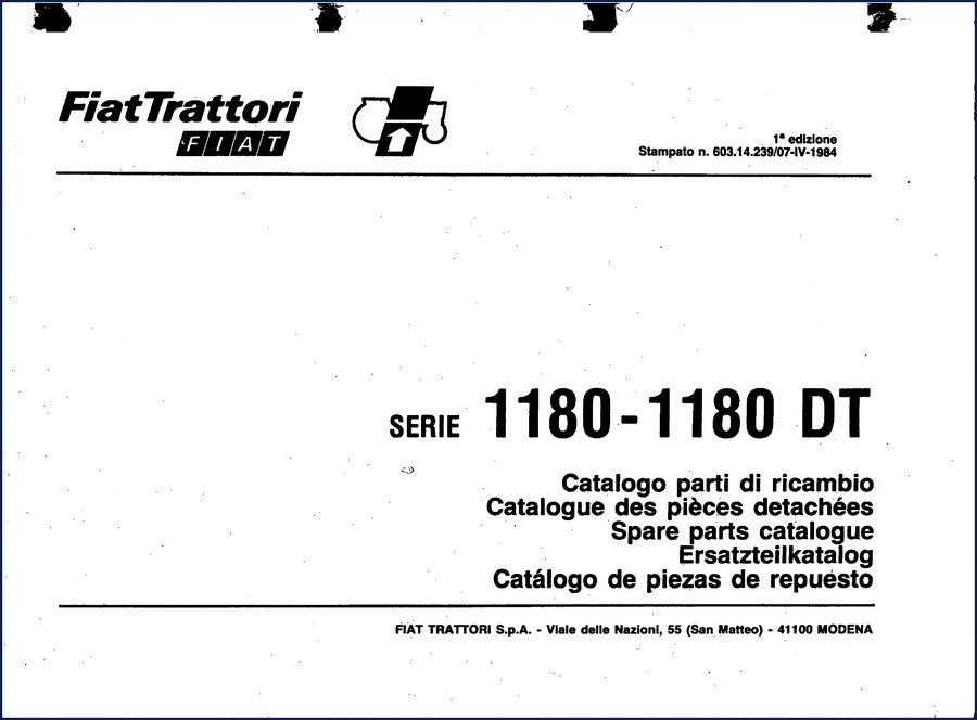 Fiat-Allis 1180 DT 1984 Parts Catalog cover