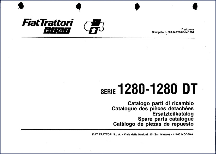 1984 Fiat-Allis 1280 DT Parts Catalog – OEM Factory Spare Parts Catalogue cover