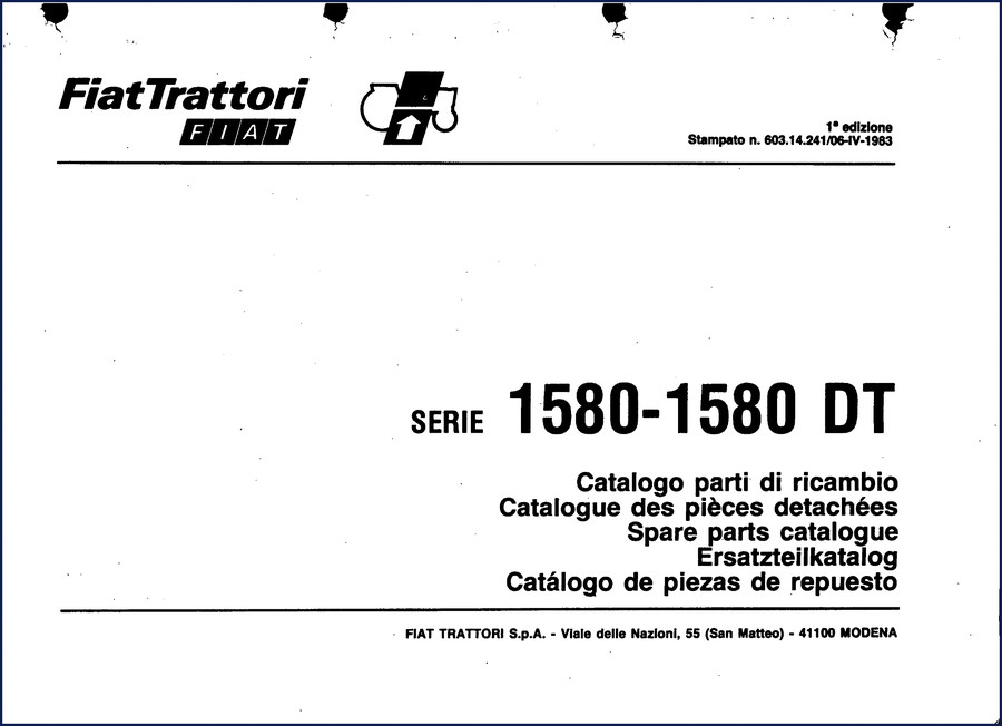 Fiat-allis 1580 DT 1983 Parts Catalog – OEM factory manual cover