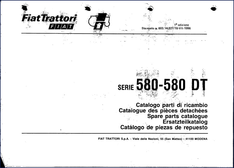 Fiat-allis 580 DT parts catalog cover 1986 OEM factory manual