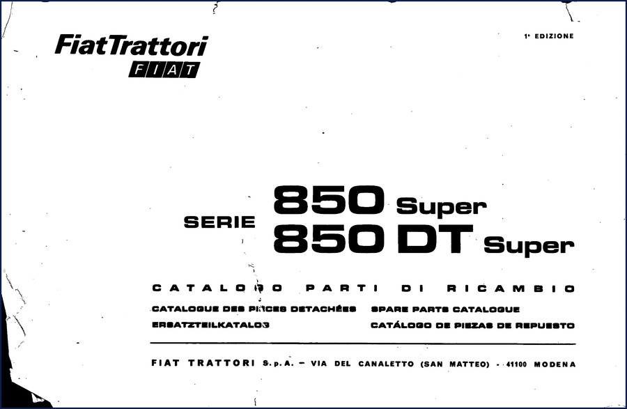 Fiat-allis 850 Super and 850 DT Super Parts Catalog cover – 596-page OEM factory parts catalog