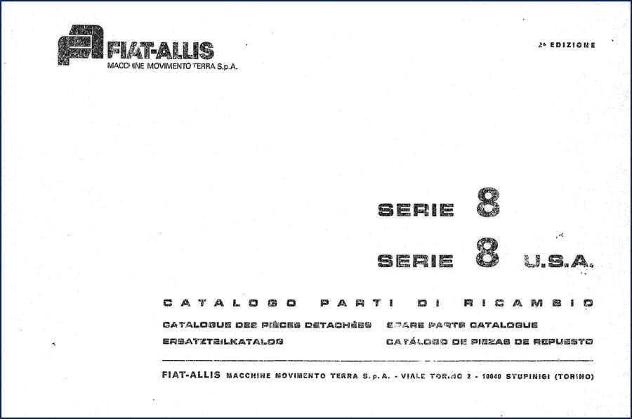 Fiat-Allis Serie 8 Parts Catalog cover page – 558-page OEM factory manual