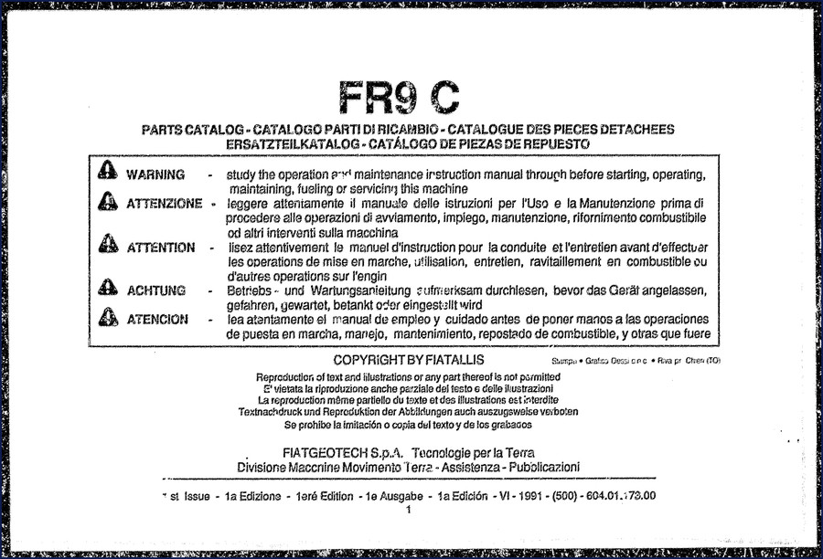 Fiat Powertrain Technologies FR9 C 1991 Parts Catalog – OEM factory parts catalog cover