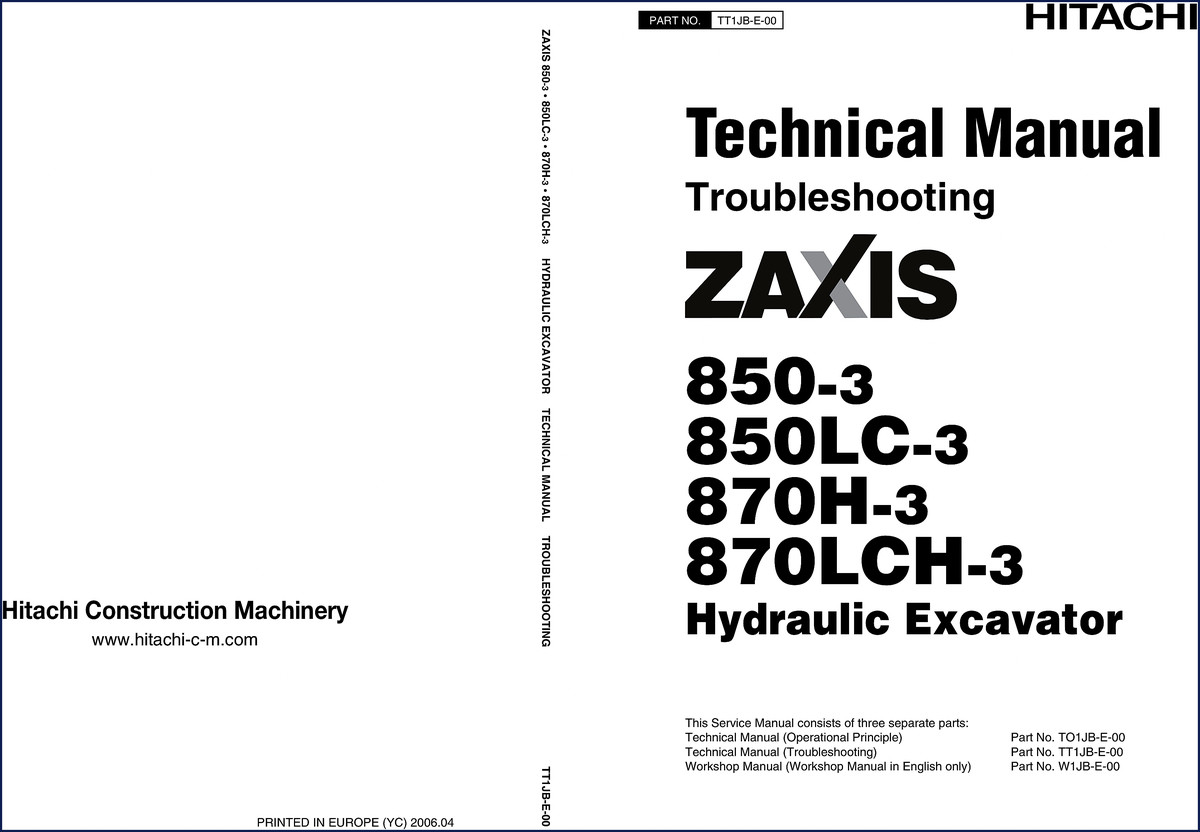 Fiat-hitachi 850-3 850LC-3 870H-3 870LCH-3 2006 Troubleshooting Manual cover