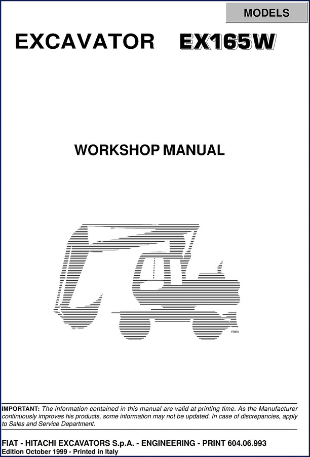 Fiat-hitachi EX165W 1999 Workshop Manual cover – OEM factory service documentation