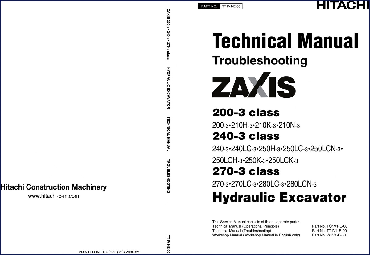 Fiat-hitachi ZAXIS 200-3 series troubleshooting manual cover 2006