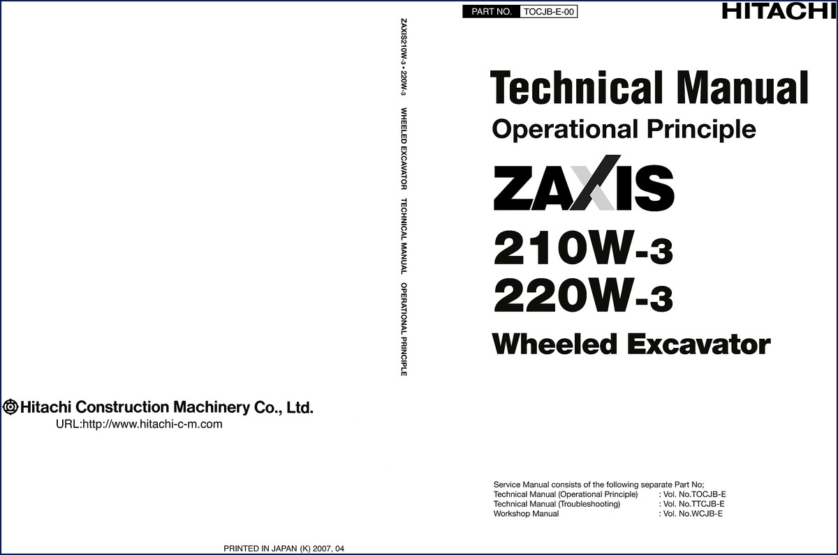 2007 Fiat-hitachi ZAXIS 210W-3/220W-3 Technical Manual cover – OEM operational principle document