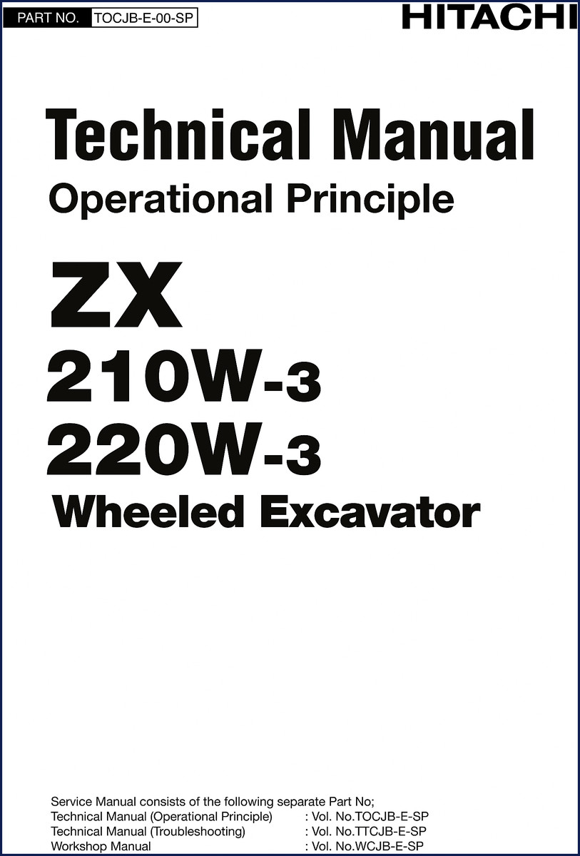 Fiat-hitachi ZX210W-3 ZX220W-3 Technical Manual cover page - OEM factory specifications
