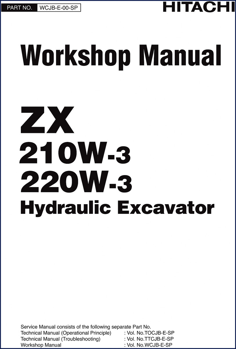 Fiat-hitachi ZX210W-3 workshop manual cover showing front loader and excavator arm