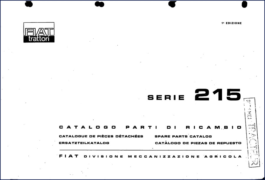 FIAT Kobelco 215 Parts Catalog cover – OEM multi-language factory manual, 1966 edition