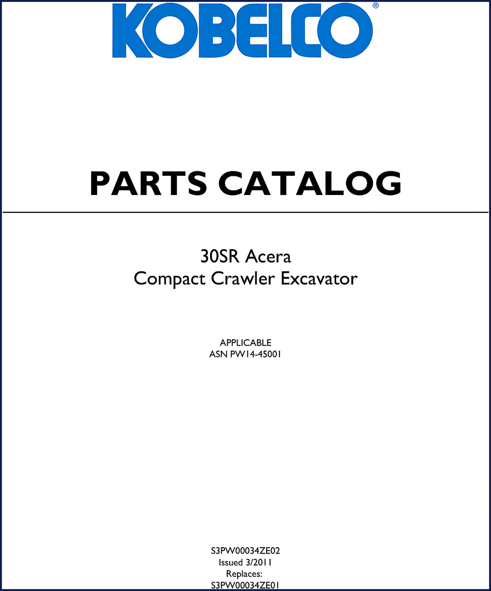 FIAT Kobelco 30SR Acera 2011 Parts Catalog cover and sample page
