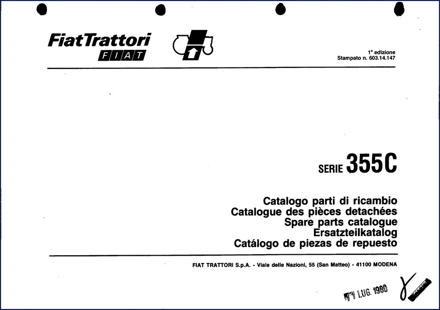 FIAT Kobelco 355C 1980 Parts Catalog cover page