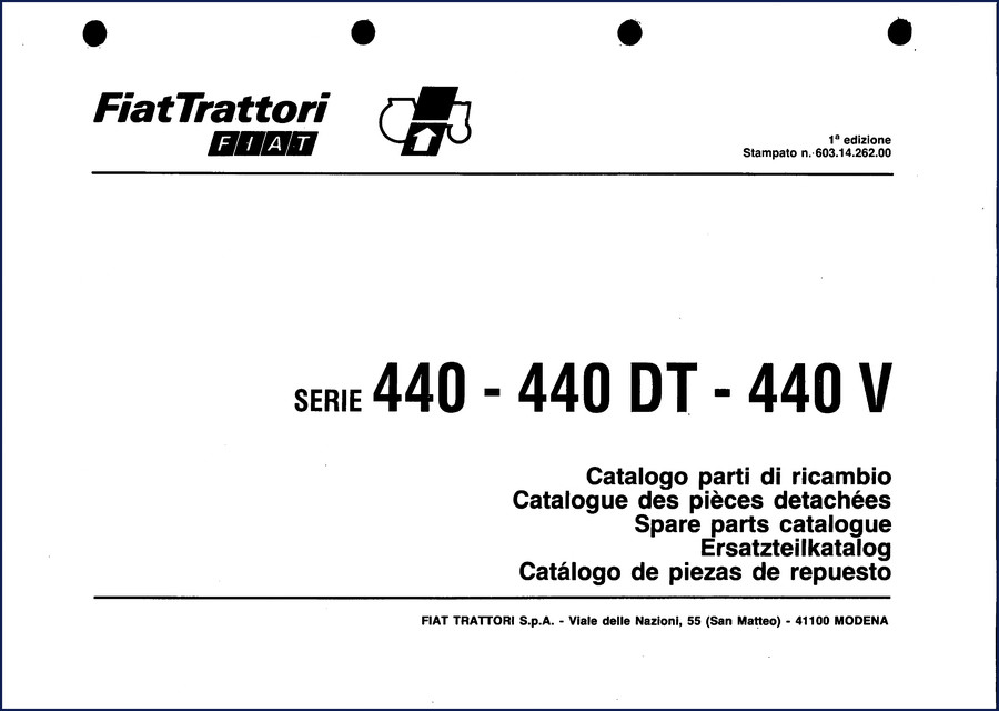 FIAT Kobelco 440 V Parts Catalog cover – 435 pages OEM factory manual for backhoe loaders