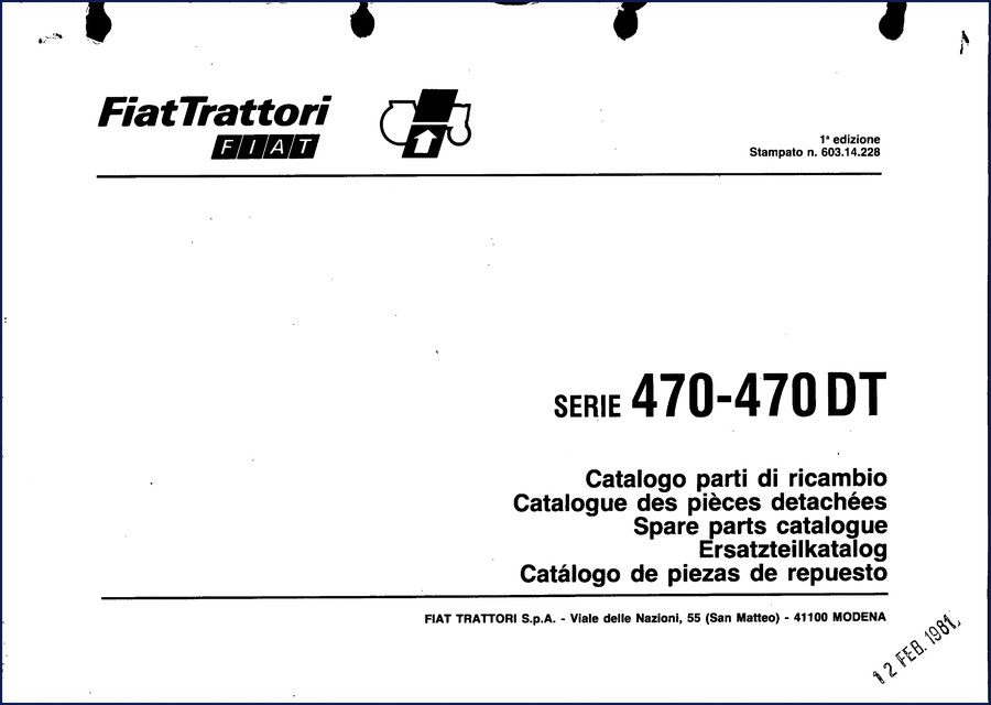 FIAT Kobelco 470 DT 1981 Parts Catalog – OEM factory page showing parts breakdown