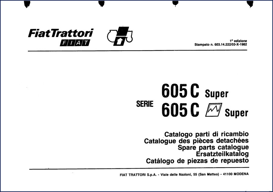 FIAT Kobelco 605 C Super 1982 Parts Catalog cover - OEM factory spare parts manual