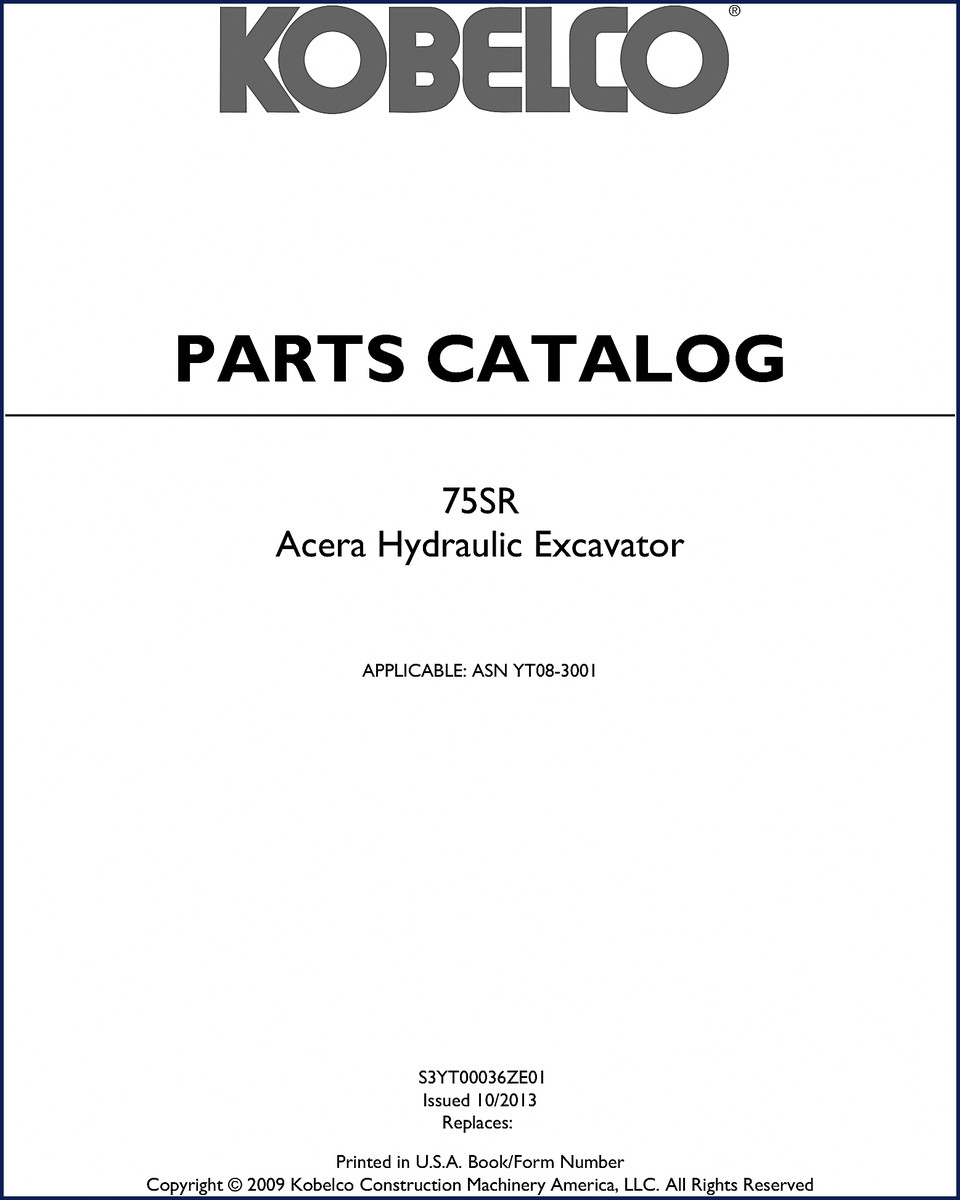 FIAT Kobelco 75SR 2013 Parts Catalog cover page