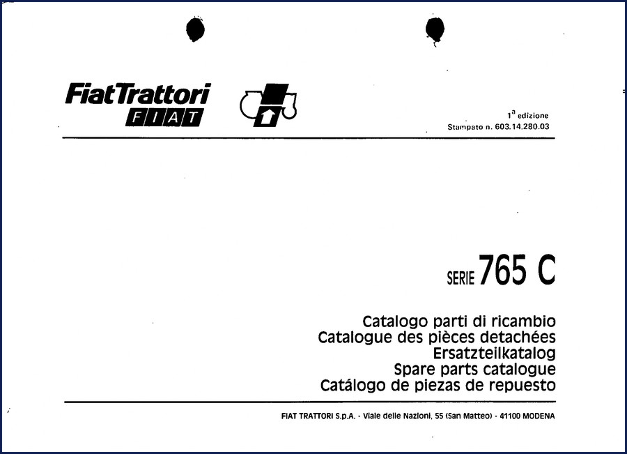 FIAT Kobelco 765 C Parts Catalog cover page with exploded diagrams and part numbers