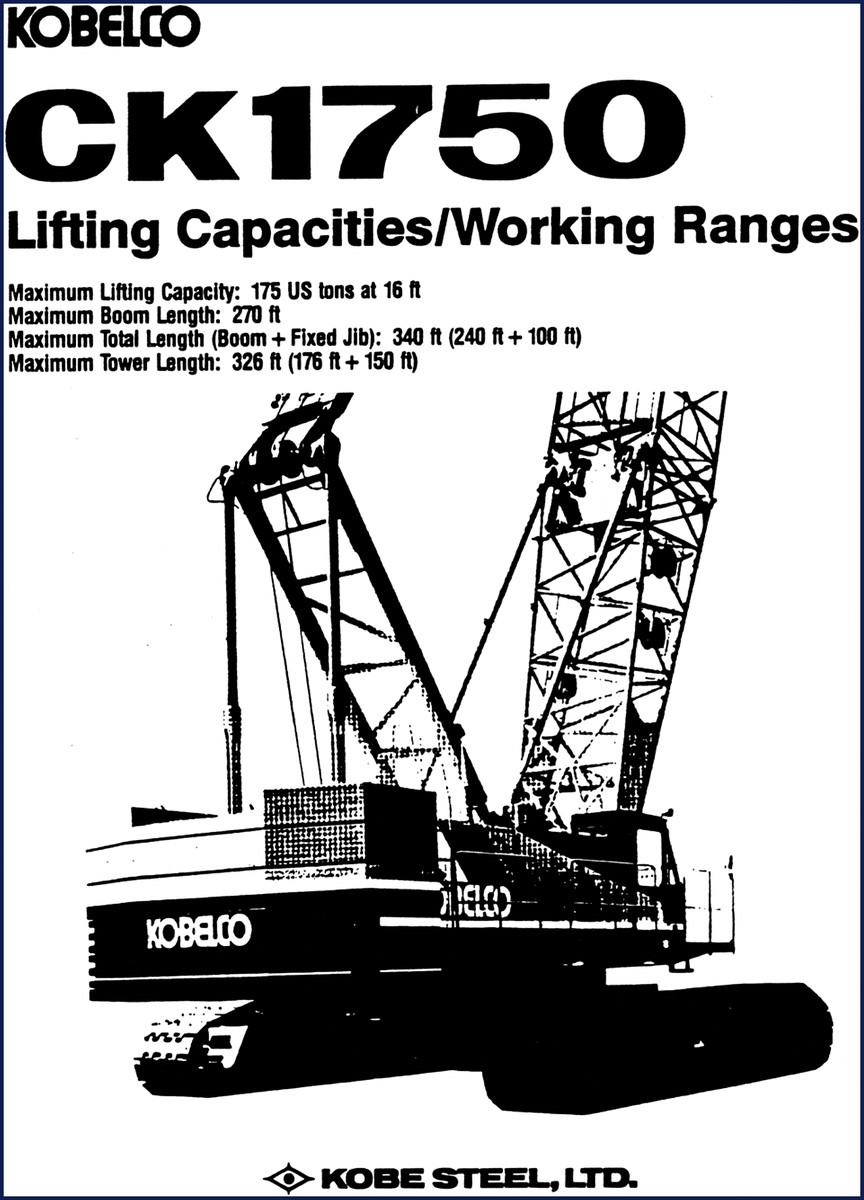 FIAT Kobelco CK1750 Technical Manual – Lifting capacities and working range chart page 1