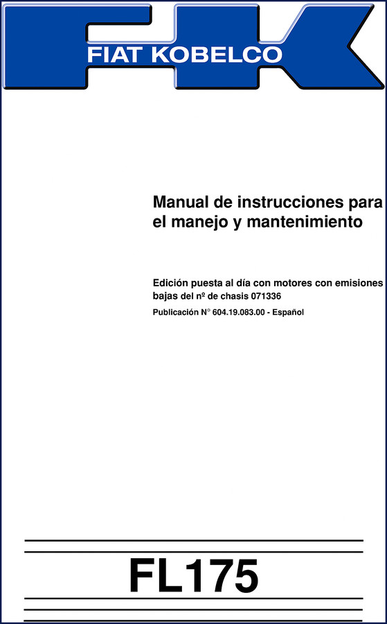 FIAT Kobelco FL175 Operators Manual cover - OEM factory manual front page