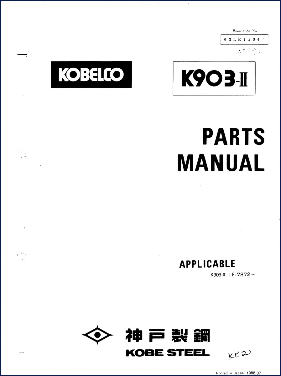 FIAT Kobelco K903-II 1988 Parts Catalog cover - OEM factory parts manual for backhoe loader