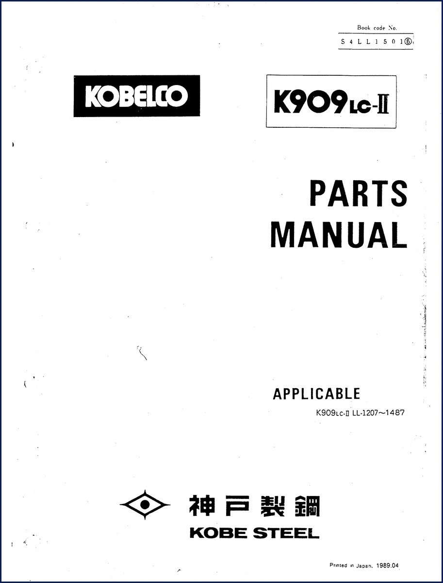 1989 FIAT Kobelco K909LC-II Parts Catalog cover page showing KOBELCO logo and model designation