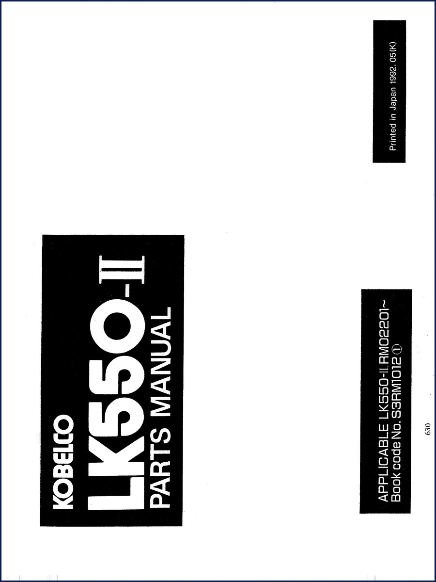 FIAT Kobelco LK550-II 1992 Parts Catalog cover page showing backhoe loader and manual title