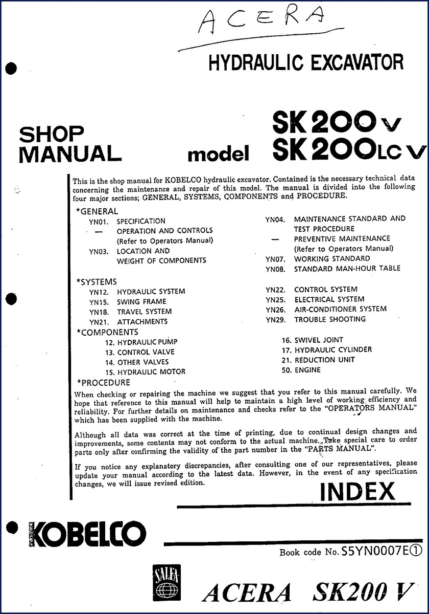 FIAT Kobelco SK 200 V SK 200LC V Workshop Manual 763 pages OEM factory shop manual cover