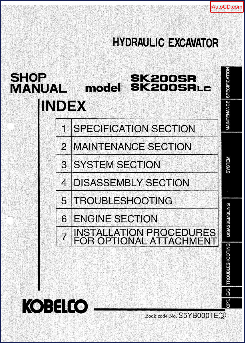 FIAT Kobelco SK200SR workshop manual cover – 952-page factory service manual for excavator
