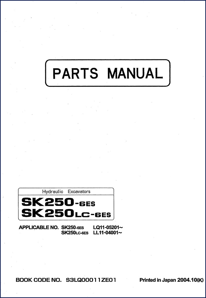 FIAT Kobelco SK250-6ES 2004 Parts Catalog cover and sample pages