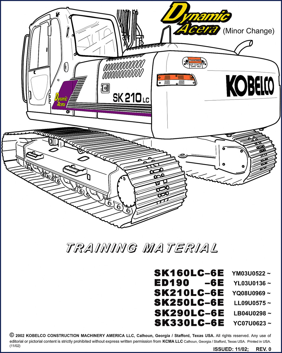 FIAT Kobelco SK250LC-6E training manual 2002 cover showing excavator and title