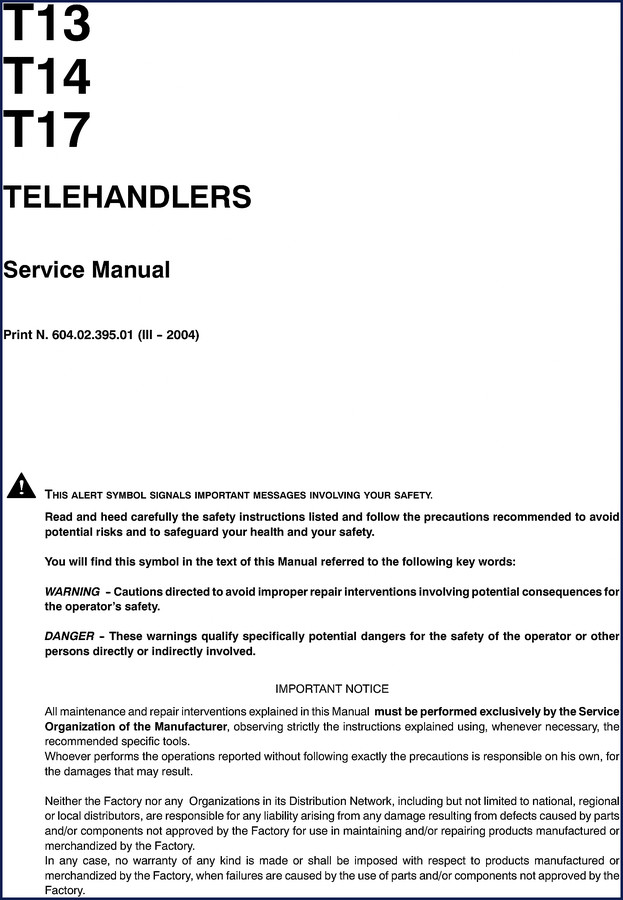 Fiat Powertrain Technologies T13 T14 T17 telehandler service manual 2004 factory document