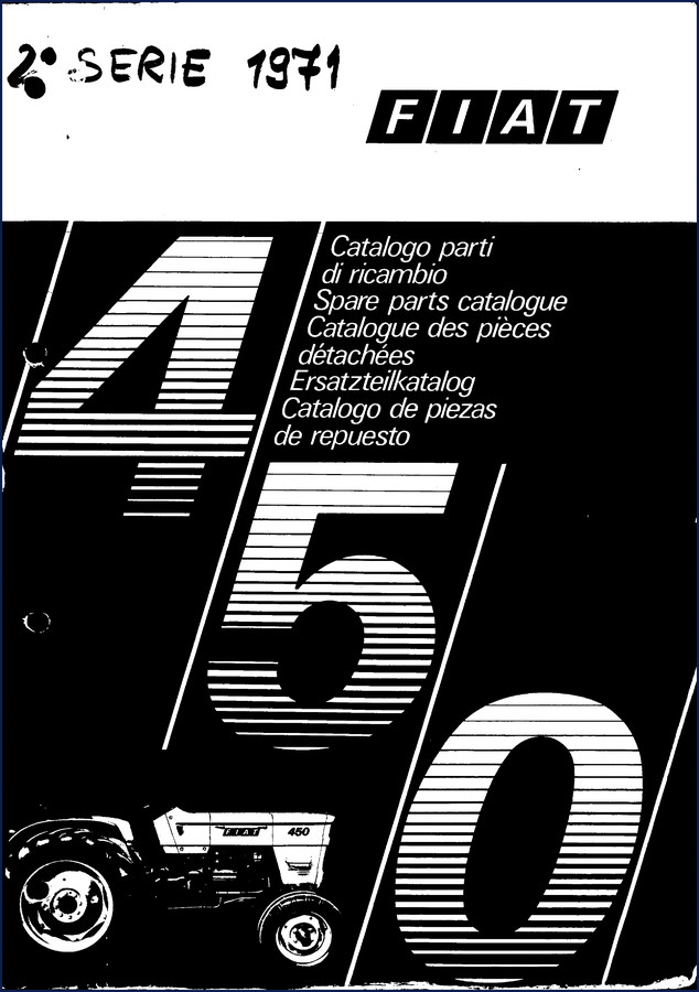Fiatallis 450 1971 Parts Catalog cover page showing Fiat 450 tractor and catalog title in multiple languages