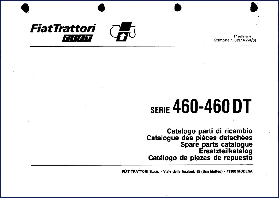 Fiatallis 460 DT Parts Catalog cover showing Fiat Trattori logo - OEM factory documentation 266 pages