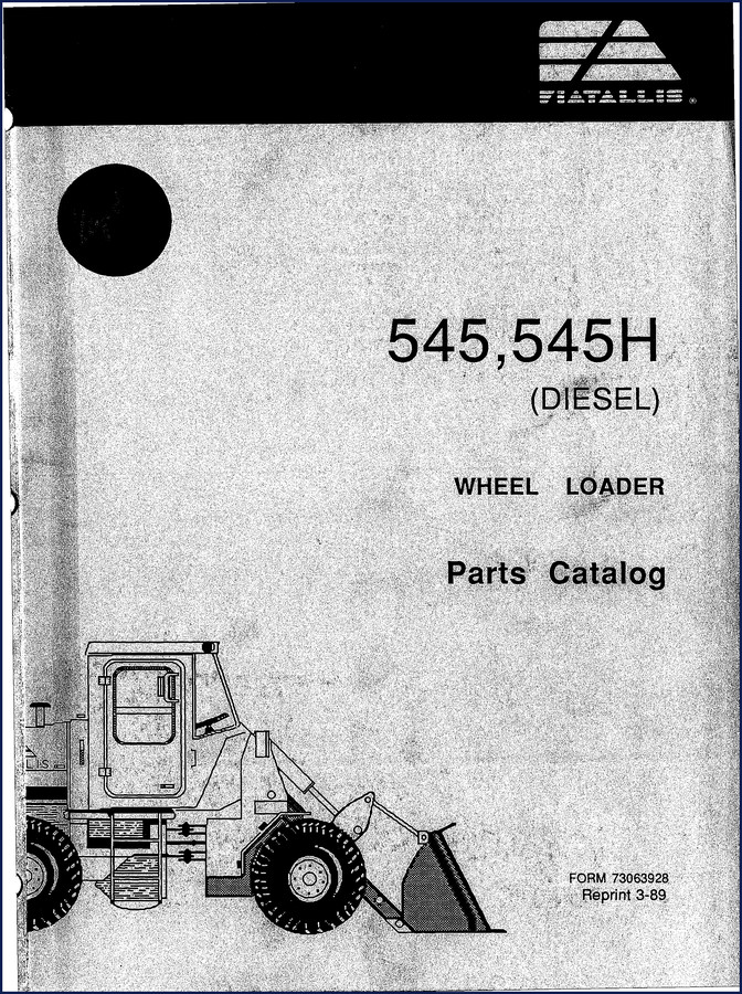 1989 Fiatallis 545H Parts Catalog cover showing wheel loader and OEM branding