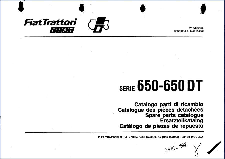 Fiatallis 650 DT 1980 Parts Catalog cover page showing the dozer model and catalog identifier