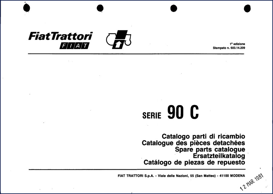 Fiatallis 90 C 1981 Parts Catalog cover - official OEM factory parts manual