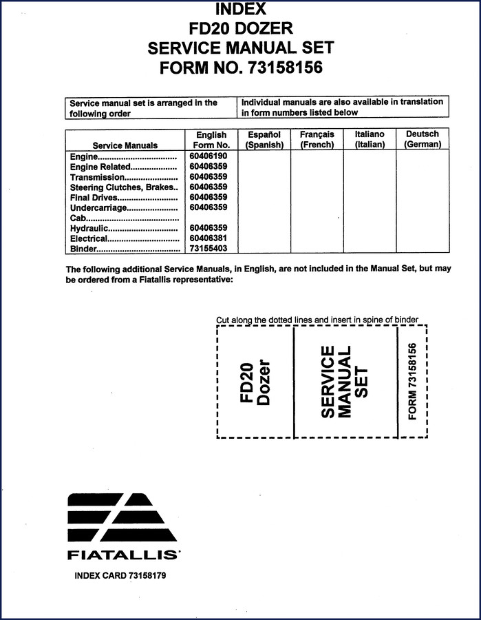 Fiatallis FD20 Service Manual covers engine, transmission, and electrical systems – 481 pages of OEM factory documentation