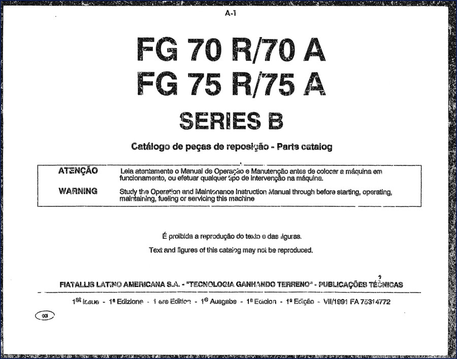 Fiatallis FG 70 R Series B 1991 Parts Catalog cover