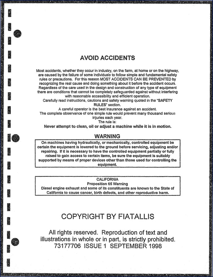 1998 Fiatallis FX140 Parts Catalog cover - OEM factory parts manual for excavator