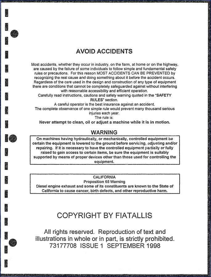 Fiatallis FX240 1998 Parts Catalog – OEM factory parts manual cover