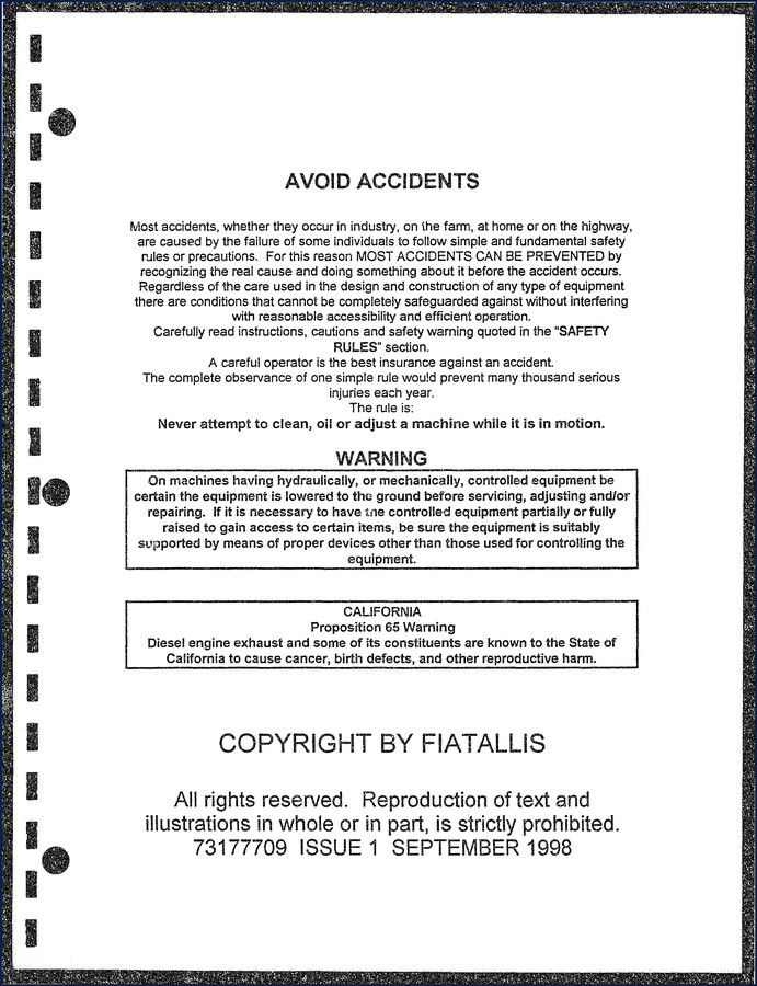 Fiatallis FX270 1998 Parts Catalog cover page
