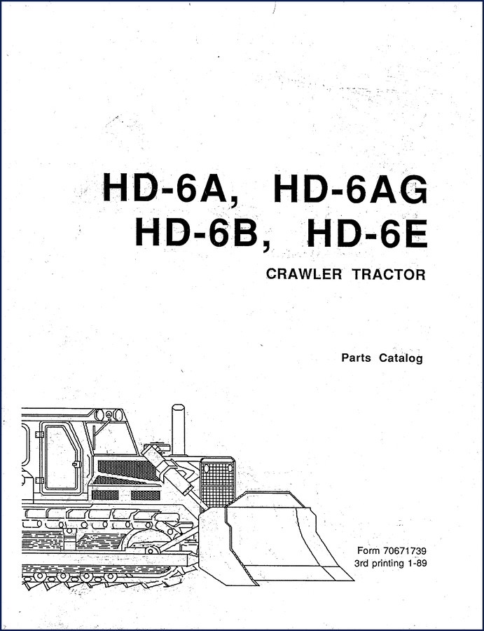 Fiatallis HD-6A HD-6AG HD-6B HD-6E 1989 Parts Catalog cover page showing crawler tractor