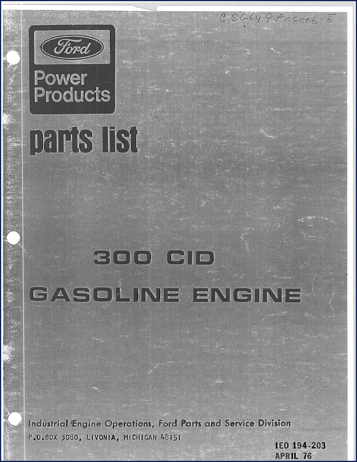 1976 Ford 300 CID Gasoline Engine Parts Catalog cover - OEM factory manual from Ford Power Products